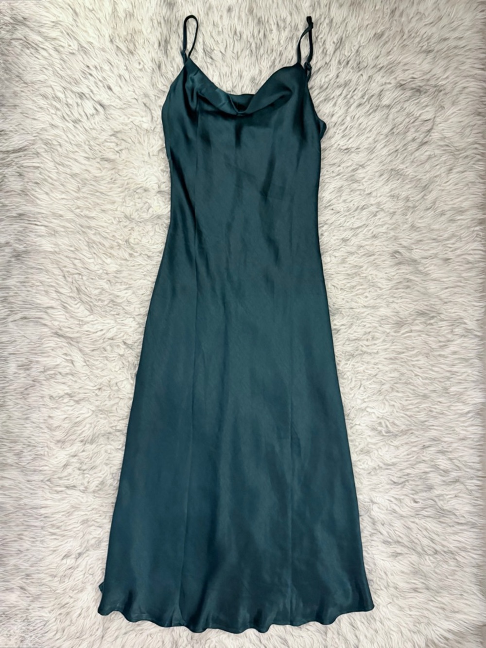 Oak + Fort Cowl Neck Satin Midi Dress - Seamoss Green